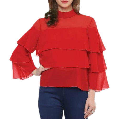 Plain Chiffon Ladies Stylish Top, Size : M, XL