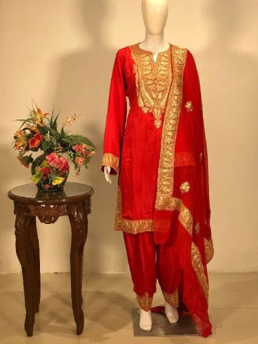 Stitched Ladies Embroidered Silk Suit