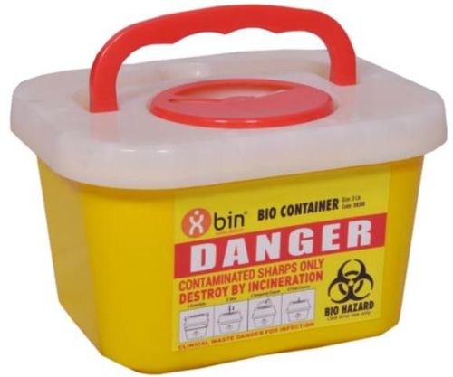 XBIN Rectangular Polycarbonate Bio Container 3Ltr, For Disposing Medical Waste, Pattern : Plain