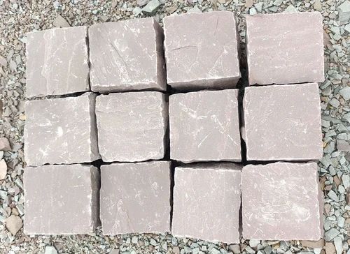 Sqaure Polished Red Mandana Sandstone Cobbles, For Flooring, Pattern : Plain