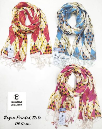 110 Gram Natural Finish 100% Viscose/Reyon Geometric Printed Stoles-Barabanki, Width : 70