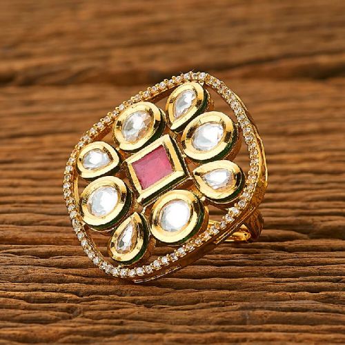 Polished Metal Kundan Ring, Size : Standard