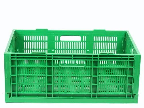 Rectangular 27L Foldable Polypropylene Collapsible Crate, Color : Green