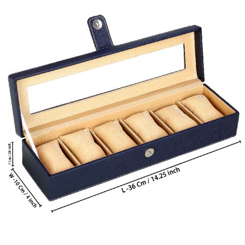 6WC3BLU Watch Box Organizer For 6 Watch Slots