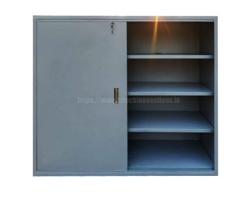 Polished Plain Stainless Steel Kitchen Sliding Door Cabinet, Color : Grey