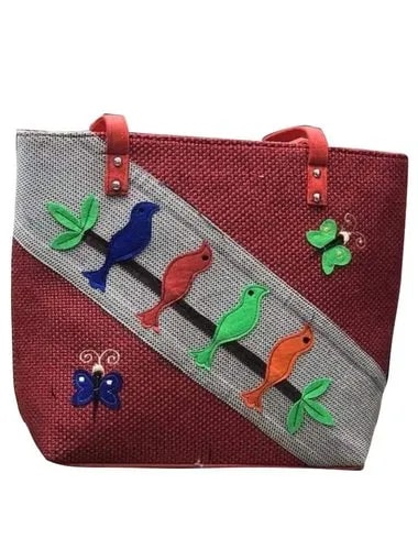 Jamia Embroidered Zipper Jute Ladies Handbags, Technics : Machine Made