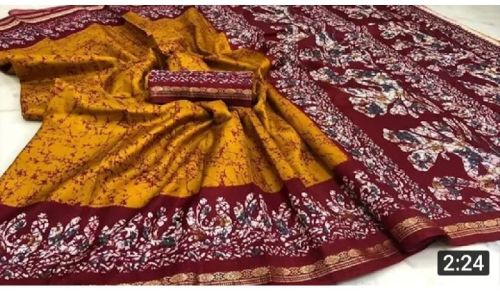 Resham Silk Printed Unstitched Batik Sarees, Age Group : Adults