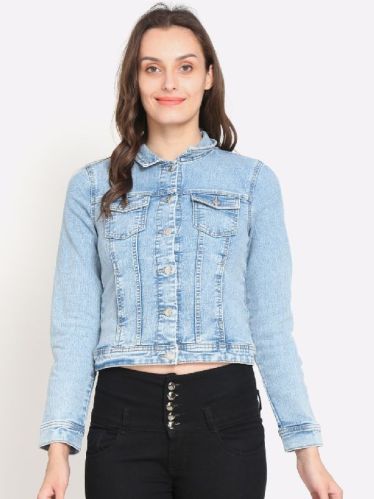 Plain Collar Neck Ladies Denim Jacket, Wash Type : Machine Wash