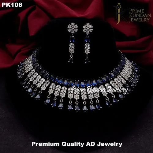 American Diamond Necklace Set (PK 106), Main Stone : SILVER BEADS