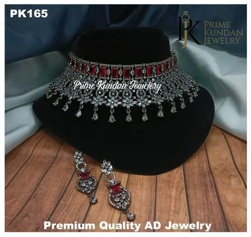 PK-165 American Diamond Necklace Set, Packaging Type : Box