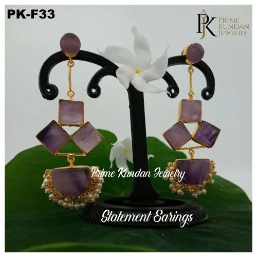 Polished Brass PK-F33 Jade Earrings, Packaging Type : Plastic Packet