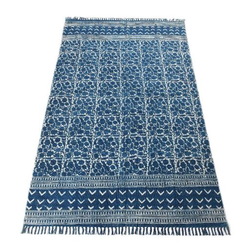 Indigo Cotton Printed Rugs -8, Technics : Hand Made