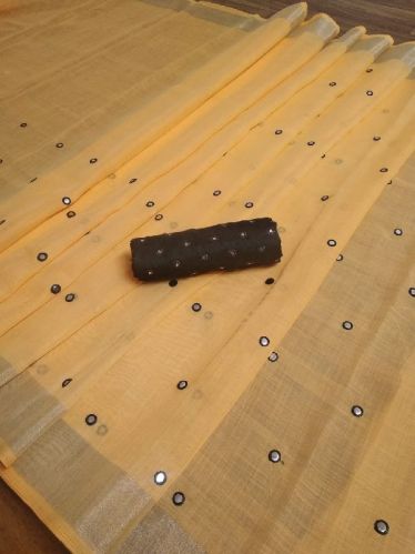 Unstitched Beautiful Linen Saree PC-46, For Dry Cleaning, Technics : Embroidery Work