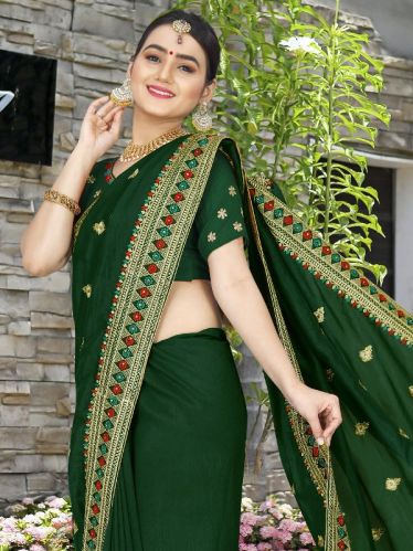 Unstitched Embroidery Silk Saree PC-51, For Easy Wash, Craft Type : STONE WORK
