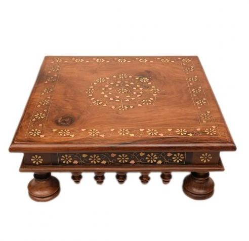 Square Polished Wooden Chowki, For Worship, Feature : Attractive Pattern, Durable, Rust Proof