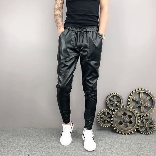 Mens Korean Hip Hop Leather Harem Pants