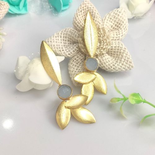 Gold Plated Aqua Leaf Studs Earring