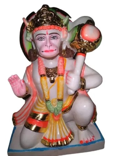 Marble Painted Hanuman Statue, For Worship, Temple, Size In Feet : 3 Feet