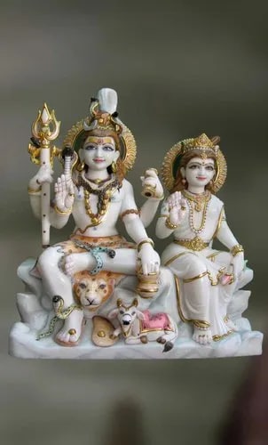 Marble White Shiv Parivar Statue, For Worship, Temple, Pattern : Painted