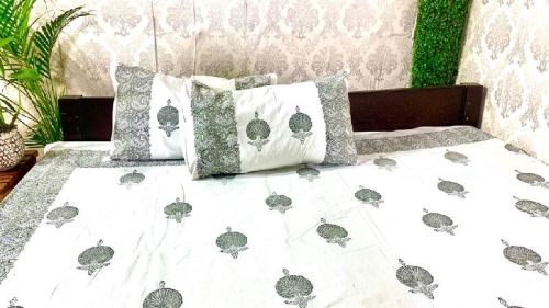 DKWTGRY202 Hand Block Printed Cotton Double Bedsheet