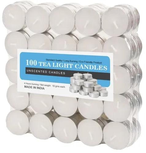 Round Tea Light Wax Candle, For Smokeless, Smooth Texture, Packaging Size : 10 Piece