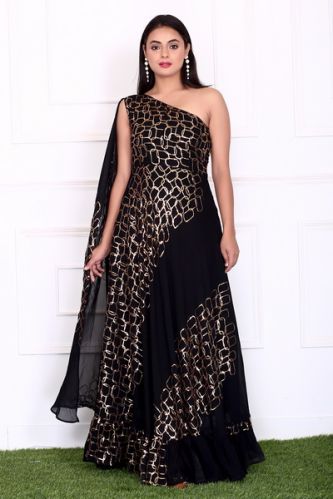 Black Sequin Party Wear Dress, Technics : Machine Made