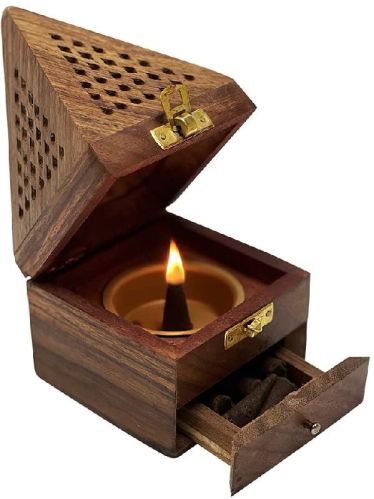 Polished Sheesham Wood Loban Dan Holder For Spiritual Use