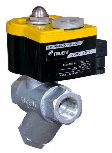 Trident Carbon Steel Electronic Auto Drain Valve, For Liquid Draining, Power : Electric