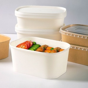 Rectangular Rectangle White Paper Food Containers, Pattern : Plain