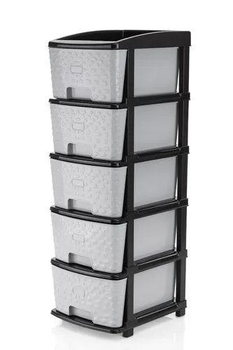 Rectangular 5 Layer Plastic Storage Drawer, Color : Black, Silver