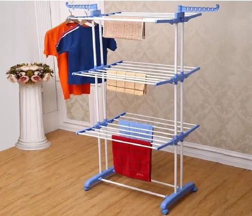 Stainless Steel Cloth Rack, Color : White Blue