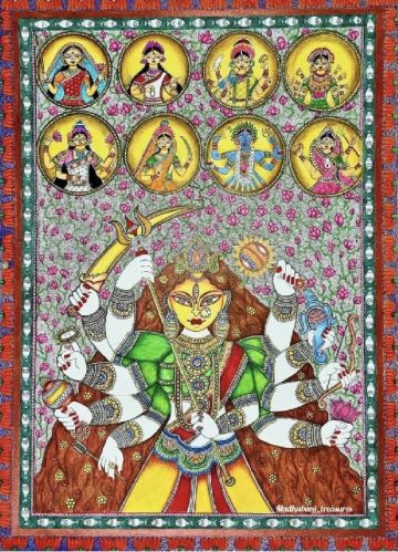 Durga Mata Madhubani Paintings, For Pooja Room Decoration, Style : Portrait