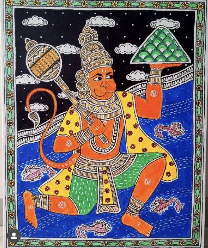 Hanuman Madhubani Paintings, For Pooja Room Decoration, Style : Portrait