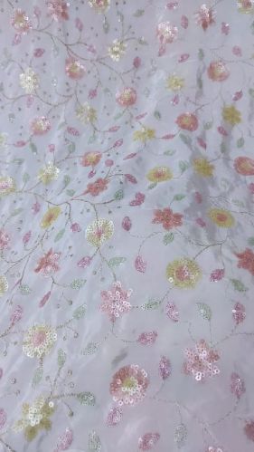 Polyester Fabric, For Garments, Pattern : Thread Work