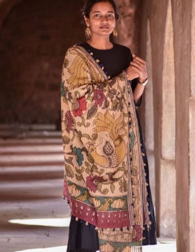 Chanderi Hand Painted Kalamkari Dupatta, Color : Multicolored