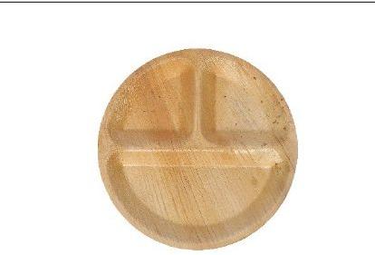 Round Areca Leaf 3 Partition Plate, For Serving Food, Feature : Fine Finish