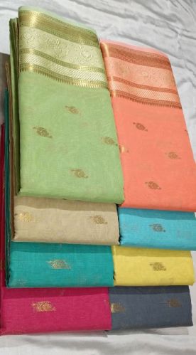 Printed Cotton Resham Border Saree, Color : Multicolor