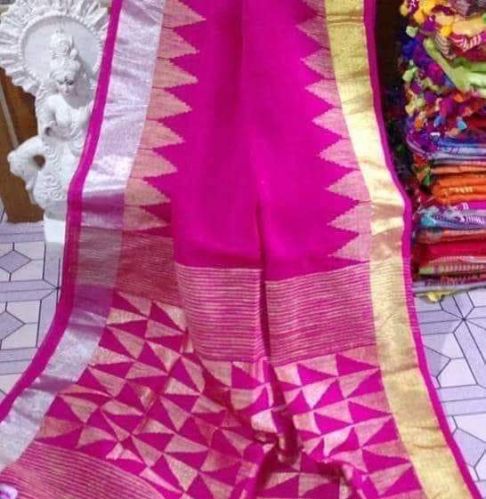 Stitched Temple Linen Saree, Age Group : Girls