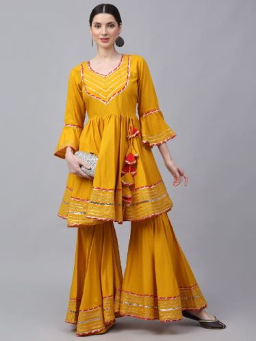 Rayon Short Kurti With Sharara, Occasion : Party Wear