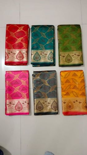 Jacquard Unstitched Organza Sarees, For Easy Wash, Anti-Wrinkle, Packaging Type : Chain Bag