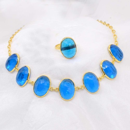 Blue Iolite Quartz Gold Plated Necklace Set