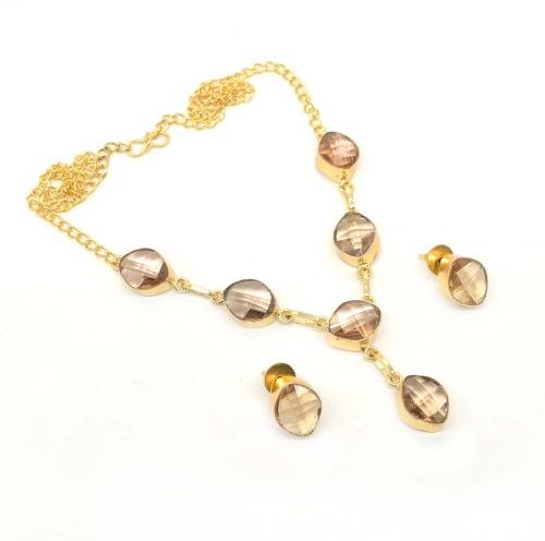 Champagne Quartz Gemstone Necklace Set, Style : Collar