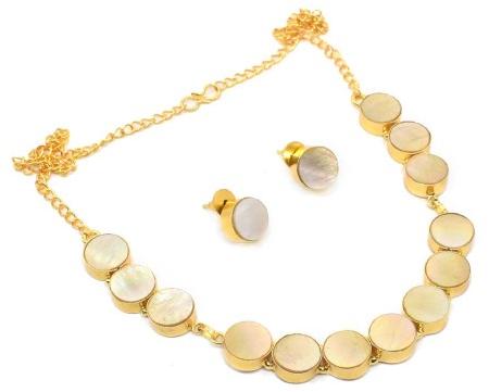 Mop Pearl Gemstone Gold Plated Necklace Set