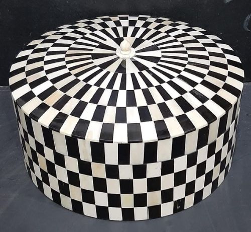 Bone Inlay Round Box, For Gifting, Pattern : Printed