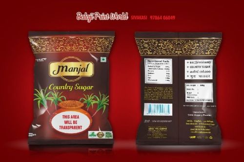 Ractangular Printed Glossy Country Sugar Packaging Pouches, For Food Industry, Closure Type : Heat Seal