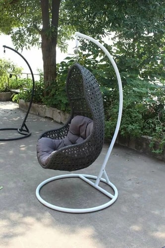 Polished Aluminium Black Hanging Chair, Shape : Egg