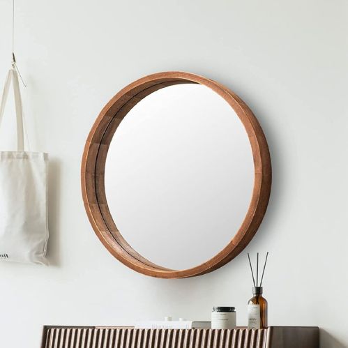 Wooden Round Mirror Frame, For Office, Hotel, Home, Size : Multisize