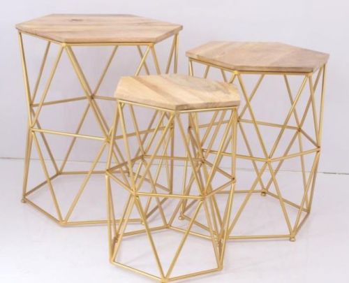 Polished Plain Wooden Hexagon Side Table, Color : Brown