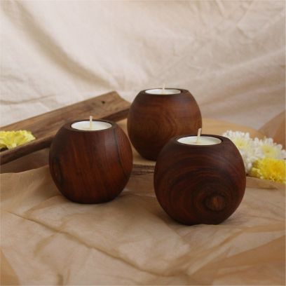Plain Polished Wooden Bowl Candle Holder, Technique : Handmade