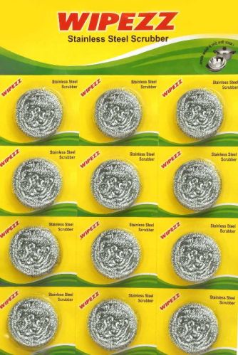 Wipezz 15 Gm Stainless Steel Scrubber, For Surface Cleaning, Utensils Cleaning, Shape : Round